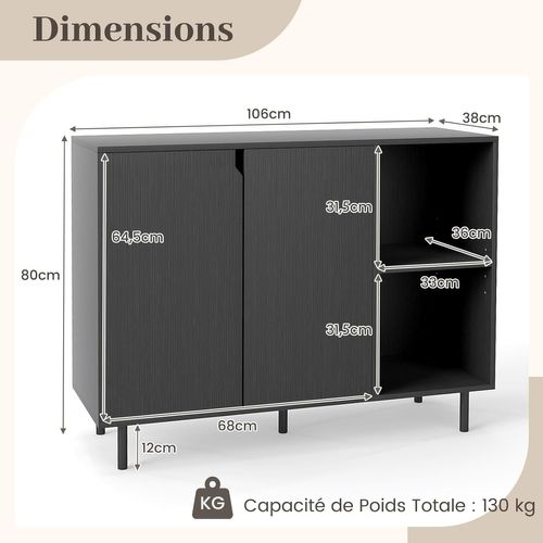 Buffet Cuisine, Armoire Cuisine 2 Portes, Commode Blanc 2 Compartiments, Étagères Réglables,(noir)