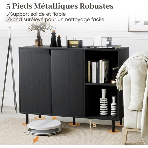 Buffet Cuisine, Armoire Cuisine 2 Portes, Commode Blanc 2 Compartiments, Étagères Réglables,(noir)