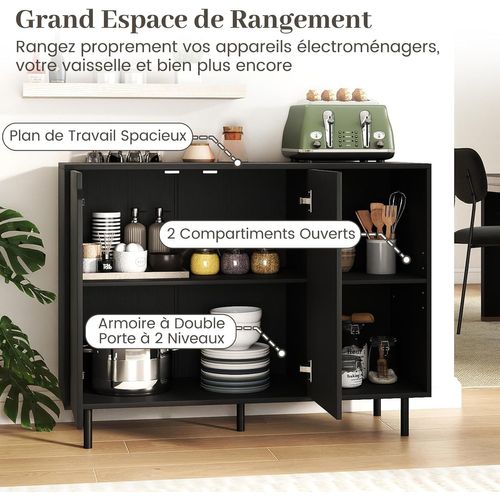 Buffet Cuisine, Armoire Cuisine 2 Portes, Commode Blanc 2 Compartiments, Étagères Réglables,(noir)