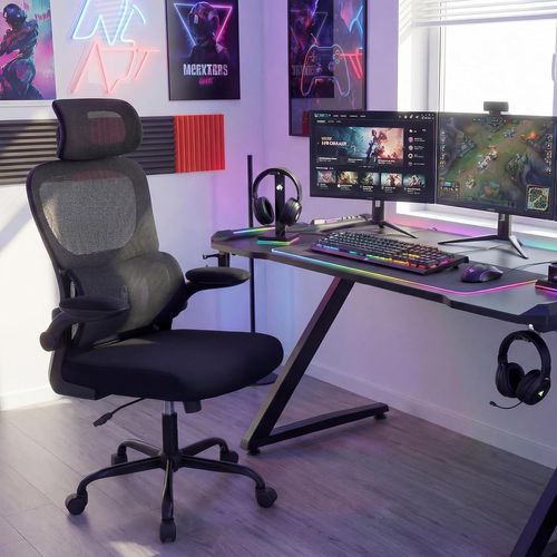 Chaise De Bureau Ergonomique,chaise De Bureau En Maille à Dossier Haut Avec Support Lombaire,noir