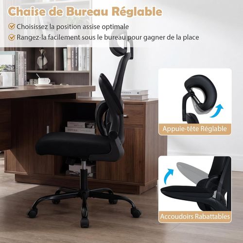 Chaise De Bureau Ergonomique,chaise De Bureau En Maille à Dossier Haut Avec Support Lombaire,noir