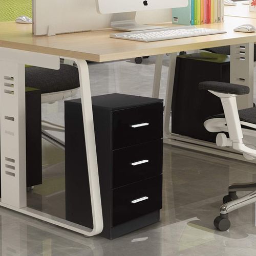 Caisson Bureau Laquée 3 Tiroirs Pour Feuilles A4,commode Tiroir Rangement(noir, Lot De 1)
