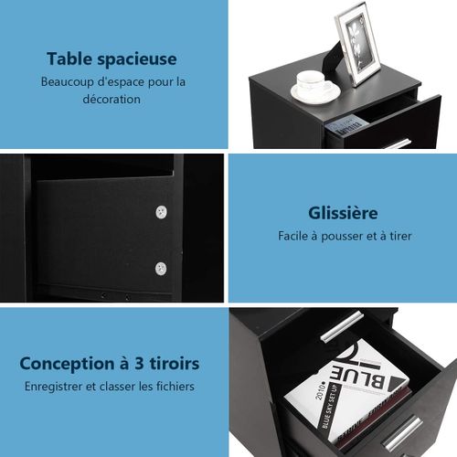 Caisson Bureau Laquée 3 Tiroirs Pour Feuilles A4,commode Tiroir Rangement(noir, Lot De 1)