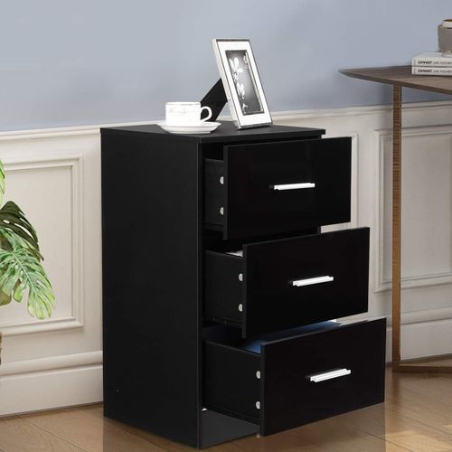 Caisson Bureau Laquée 3 Tiroirs Pour Feuilles A4,commode Tiroir Rangement(noir, Lot De 2)