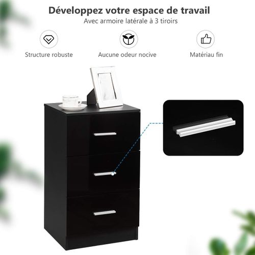 Caisson Bureau Laquée 3 Tiroirs Pour Feuilles A4,commode Tiroir Rangement(noir, Lot De 2)