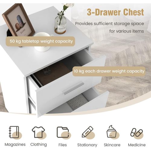 Caisson Bureau Laquée 3 Tiroirs Pour Feuilles A4,commode Tiroir Rangement(blanc, Lot De 1)