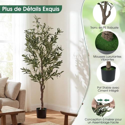 Lot De 2 Plantes Artificielles En Pot Hauteur 150cm, Olivier Artificiel Avec Fruits Et Mousses