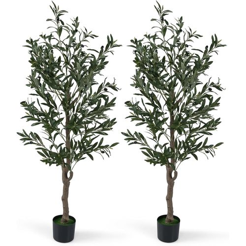Lot De 2 Plantes Artificielles En Pot Hauteur 150cm, Olivier Artificiel Avec Fruits Et Mousses