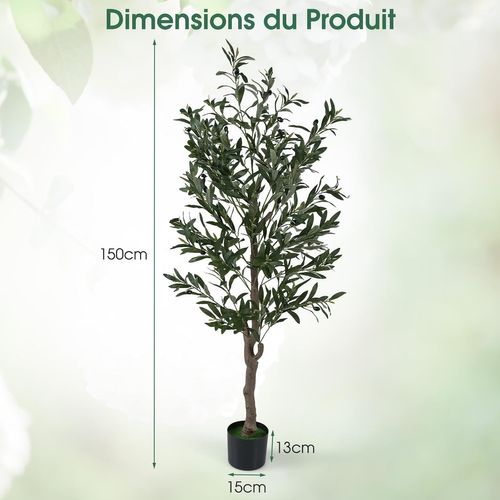 Lot De 2 Plantes Artificielles En Pot Hauteur 150cm, Olivier Artificiel Avec Fruits Et Mousses
