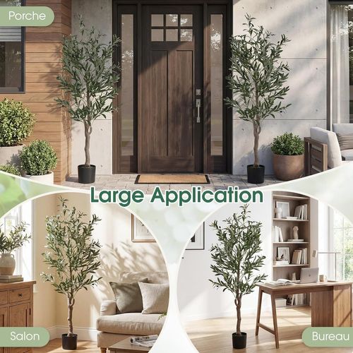 Lot De 2 Plantes Artificielles En Pot Hauteur 150cm, Olivier Artificiel Avec Fruits Et Mousses