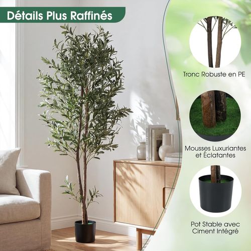 Lot De 2 Plantes Artificielles En Pot Hauteur 180cm, Olivier Artificiel Avec Fruits Et Mousses