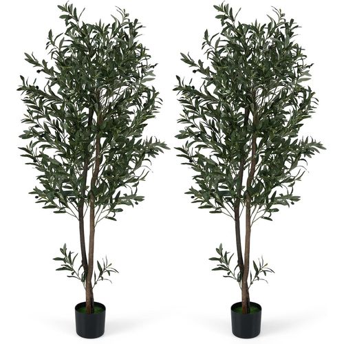 Lot De 2 Plantes Artificielles En Pot Hauteur 180cm, Olivier Artificiel Avec Fruits Et Mousses