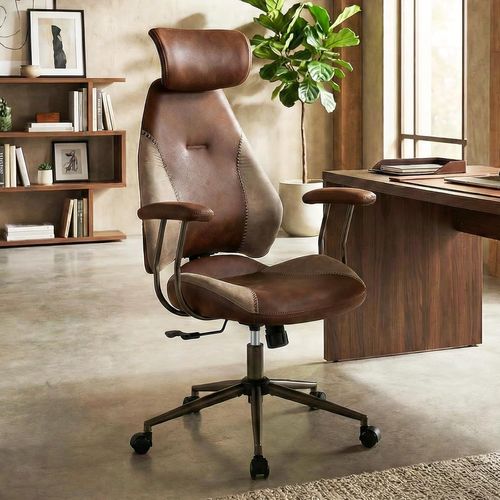 Chaise De Bureau,fauteuil Ergonomique Avec Appuie-tête Réglable,dossier Inclinable(marron)
