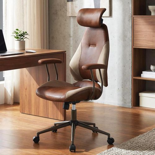 Chaise De Bureau,fauteuil Ergonomique Avec Appuie-tête Réglable,dossier Inclinable(marron)