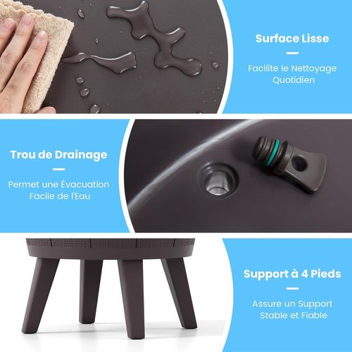 Table Glacière 38l Pour Jardin 2 En 1 Avec Plateau Relevable, Seau à Glace D'extérieur(marron)