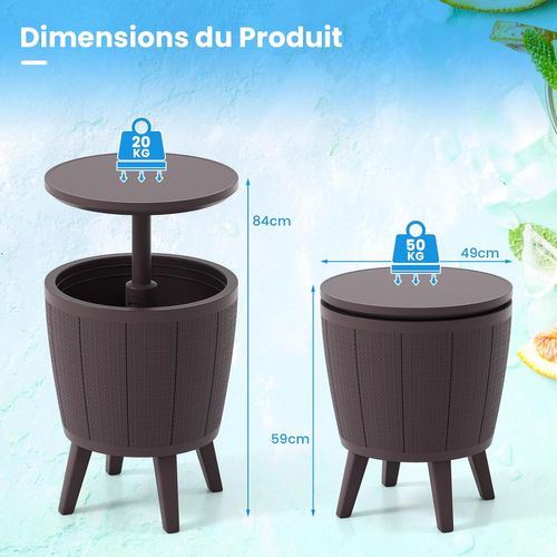 Table Glacière 38l Pour Jardin 2 En 1 Avec Plateau Relevable, Seau à Glace D'extérieur(marron)