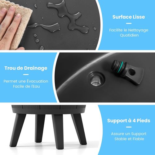 Table Glacière 38l Pour Jardin 2 En 1 Avec Plateau Relevable, Seau à Glace D'extérieur(noir)