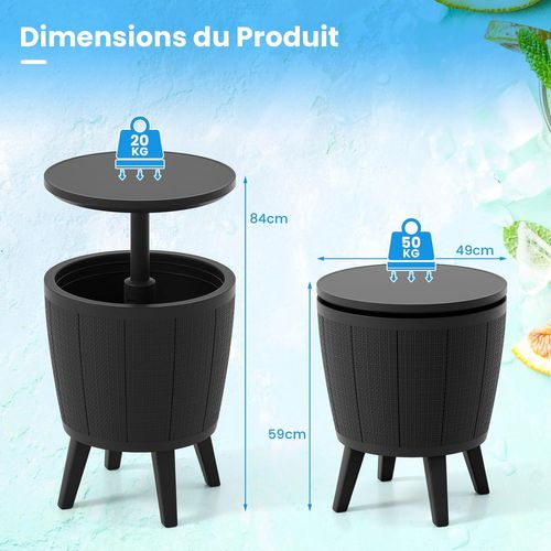Table Glacière 38l Pour Jardin 2 En 1 Avec Plateau Relevable, Seau à Glace D'extérieur(noir)