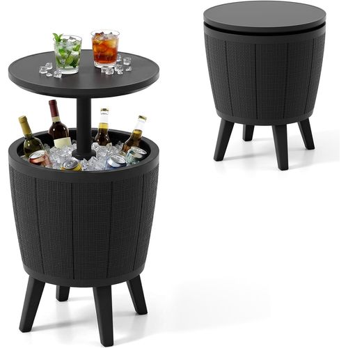 Table Glacière 38l Pour Jardin 2 En 1 Avec Plateau Relevable, Seau à Glace D'extérieur(noir)