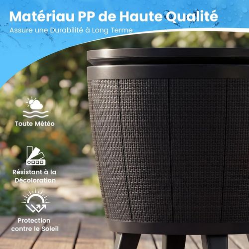Table Glacière 38l Pour Jardin 2 En 1 Avec Plateau Relevable, Seau à Glace D'extérieur(noir)