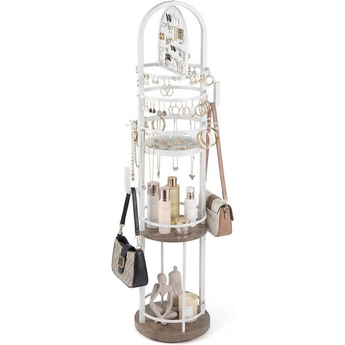 Presentoir Bijoux Sur Pied Rotatif à 360°,6 Niveaux, Porte-boucles D'oreilles(blanc+gris)