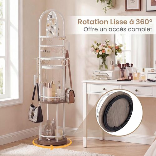 Presentoir Bijoux Sur Pied Rotatif à 360°,6 Niveaux, Porte-boucles D'oreilles(blanc+gris)