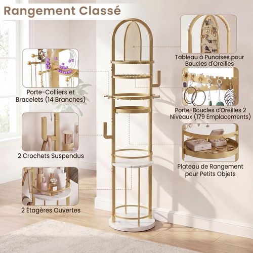 Presentoir Bijoux Sur Pied Rotatif à 360°,6 Niveaux, Porte-boucles D'oreilles(or+blanc)