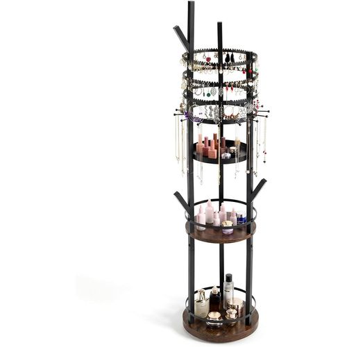 Presentoir Bijoux Sur Pied Rotatif à 360°, Organisateur Bijoux à 6 Niveaux(noir+industriel)