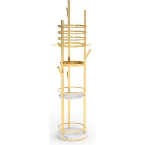 Presentoir Bijoux Sur Pied Rotatif à 360°, Organisateur Bijoux à 6 Niveaux(or+blanc)