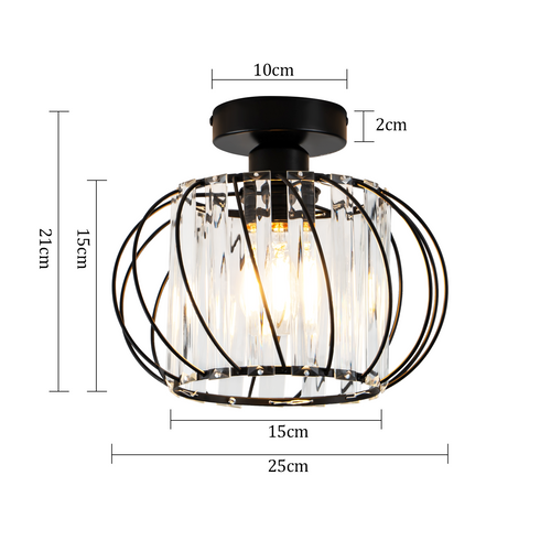 Plafonnier Vintage à Cristaux D. 25 Cm Métal Noir E27 (ampoule Non Incluse)