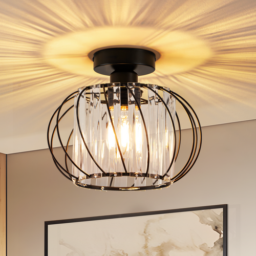 Plafonnier Vintage à Cristaux D. 25 Cm Métal Noir E27 (ampoule Non Incluse)