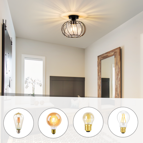 Plafonnier Vintage à Cristaux D. 25 Cm Métal Noir E27 (ampoule Non Incluse)