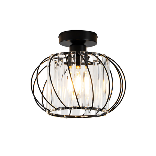 Plafonnier Vintage à Cristaux D. 25 Cm Métal Noir E27 (ampoule Non Incluse)