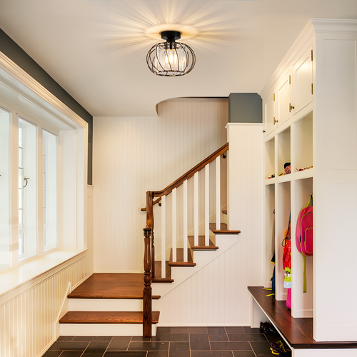 Plafonnier Vintage à Cristaux D. 25 Cm Métal Noir E27 (ampoule Non Incluse)