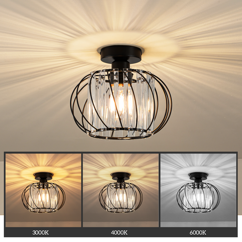 Plafonnier Vintage à Cristaux D. 25 Cm Métal Noir E27 (ampoule Non Incluse)