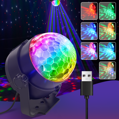 Boule Disco LED – Contrôle Musical USB Rotation 360° 7 Couleurs Rgb Pour Fêtes Ou Salon