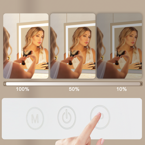 Miroir De Maquillage Avec Éclairage 70x55x12 Cm Miroir LED à Intensité Variable Avec 3 Modes D'éclai