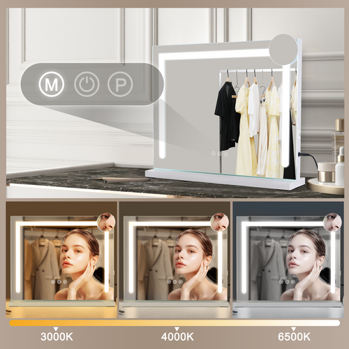 Miroir De Maquillage Avec Éclairage 70x55x12 Cm Miroir LED à Intensité Variable Avec 3 Modes D'éclai
