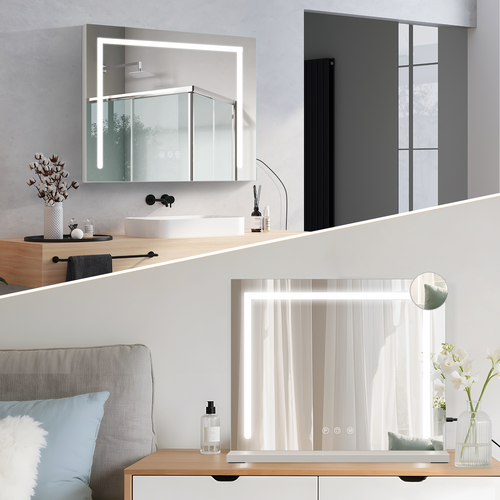 Miroir De Maquillage Avec Éclairage 70x55x12 Cm Miroir LED à Intensité Variable Avec 3 Modes D'éclai