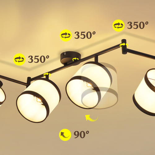 Spot De Plafond 6 Flammes Noir Vintage E14 Plafonnier Tissu Rétro Salon Chambre Et Couloir