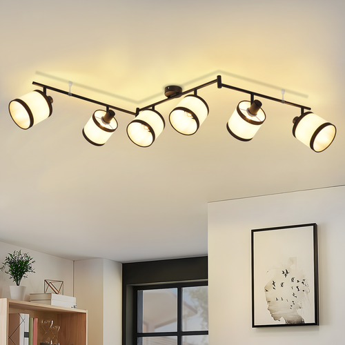 Spot De Plafond 6 Flammes Noir Vintage E14 Plafonnier Tissu Rétro Salon Chambre Et Couloir