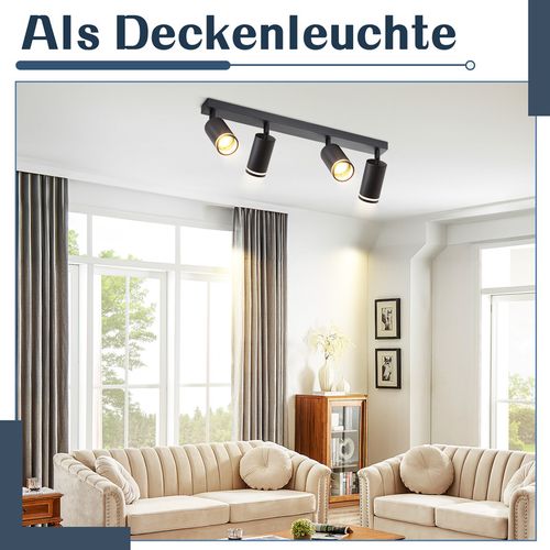 Spot De Plafond 4 Flammes Noir Lampe De Plafond Métal Gu10 Pour Chambre Couloir