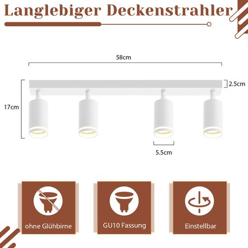 Spot De Plafond 4 Flammes blanc Lampe De Plafond Métal Gu10 Pour Chambre Couloir