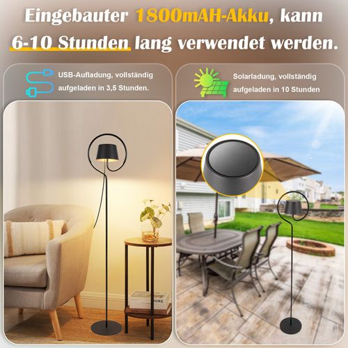 Lampadaire LED Solaire d'extérieur Noir lampadaire salon Tactile à Intensité Pour Chambre