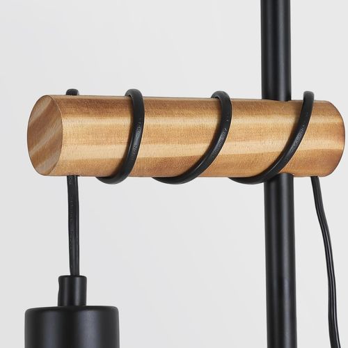 Lampadaire Salon Vintage 1 Flamme Métal Bois Noir E27 H.146 Cm