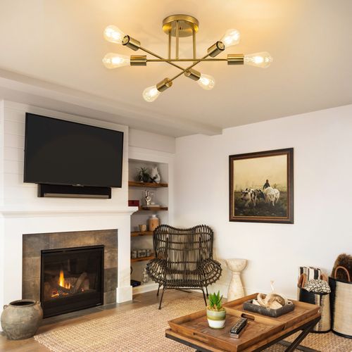 Plafonnier 6 Flammes Doré E27 Vintage