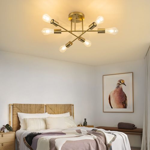 Plafonnier 6 Flammes Doré E27 Vintage