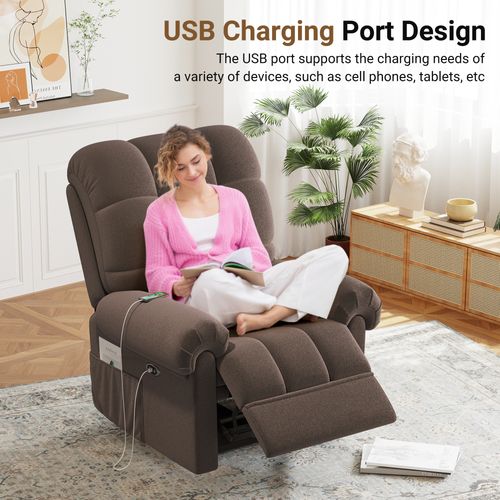 Fauteuil Relax Électrique En Velours Teddy Avec USB,anti-statique Avec Repose Pieds,marron