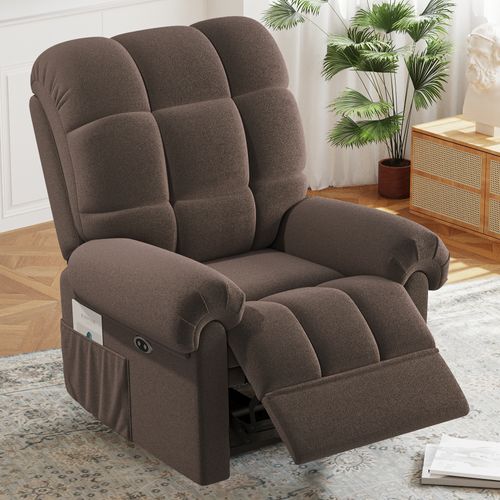 Fauteuil Relax Électrique En Velours Teddy Avec USB,anti-statique Avec Repose Pieds,marron