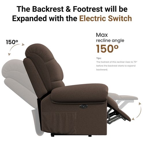 Fauteuil Relax Électrique En Velours Teddy Avec USB,anti-statique Avec Repose Pieds,marron